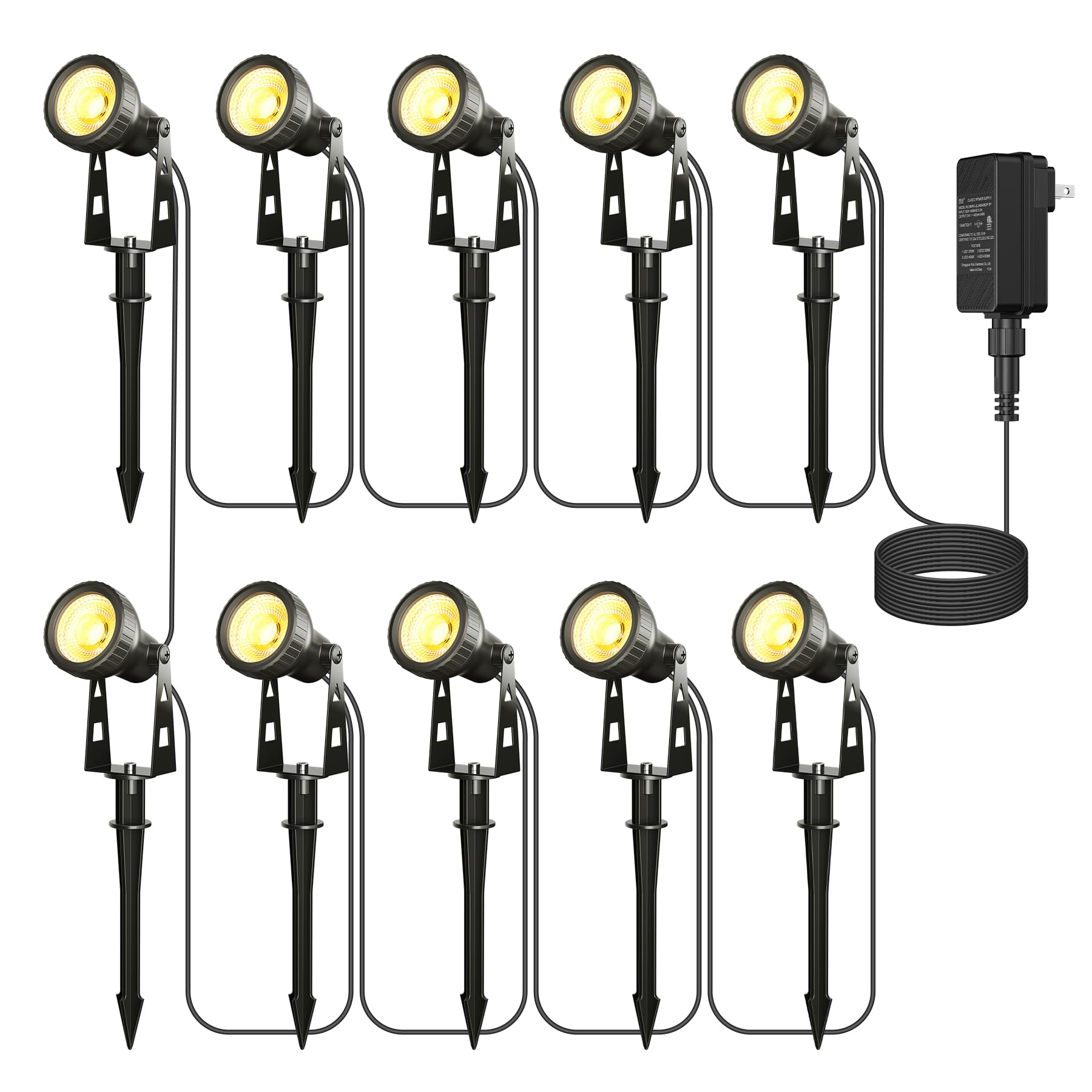 Photo 1 of Zuske Outdoor Landscape Lighting, 10-Pack Low Voltage LED Spot Lights with Transformer, Waterproof IP65 Outdoor Landscape Lights for Garden, Yard, Backyard, Lawn, Trees, House, Flags – Warm White