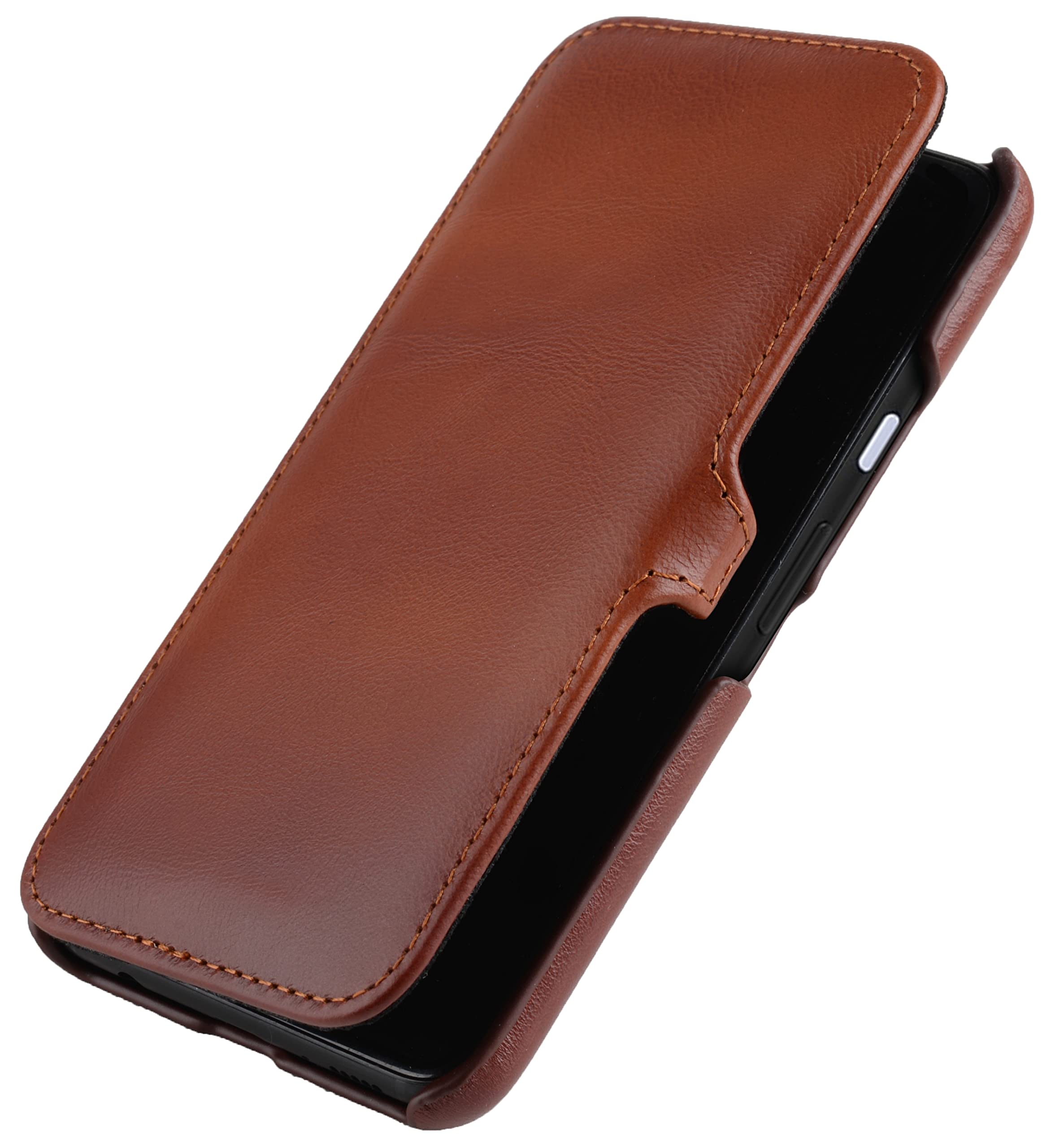 STILGUT Book Case Compatible with Google Pixel 4a 4G Leather Case with Clip Closure, Leather Case, Flip Case, Mobile Phone Case - Cognac