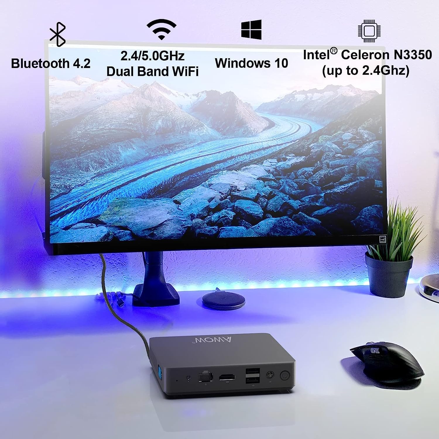 AWOW Mini PC Windows 10 PRO, Intel Celeron J3455 6GB LPDDR4 256GB SSD, Mini computadora de