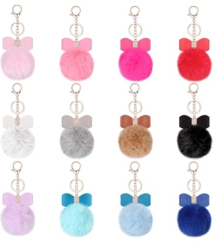 Fluffy Pom Pom Keychain - Faux Rabbit Fur Ball Keyring, 5.5 Inch, Assorted Colors For Women & Girls - View #8