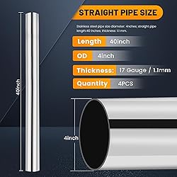 4 Inch Stainless Steel Exhaust Pipe 4 Pack, 40 Inch