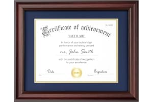 Yaetm Mahogany 11x14 Diploma Frame, Certificate Frame with Tempered Glass, Display 8.5x11 Document with Blue Over Gold Acid-free Mat or 11 x 14 without Mat, Wide Molding (Single, Mahogany/Blue)