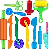 Dough Play Tools 11 PCS Basic Dough Accessories Starter Set for Kids with Pizza Cutters, Safety Scissors, Rolling Pin, Roller