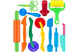 Dough Play Tools 11 PCS Basic Dough Accessories Starter Set for Kids with Pizza Cutters, Safety Scissors, Rolling Pin, Roller