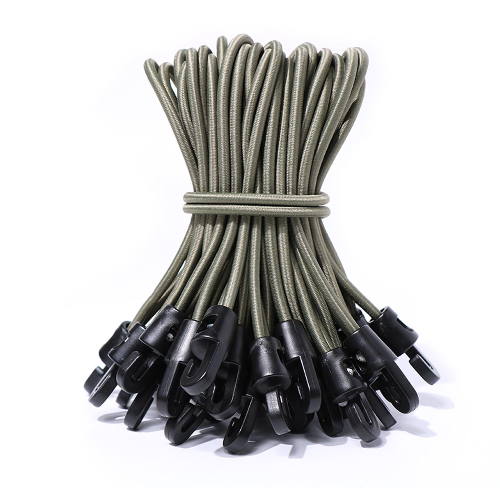 LOOGI Bungee Cords with Hooks 12 Pcs 6 Inch Elastic Bungee Ropes with Hooks - Short Tarpaulin Hooks - Small Bungee Rope (12, Green, 6 Inch)