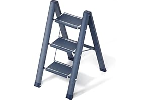 LADNAMY Step Ladder, Folding Step Stool W/Anti-Slip Sturdy Pedal&Rubber Feet, Aluminum Lightweight Step stools for Adults, Safety Stepladder for Library Closet Office, Decorative Storage Shelf Ladders, Blue