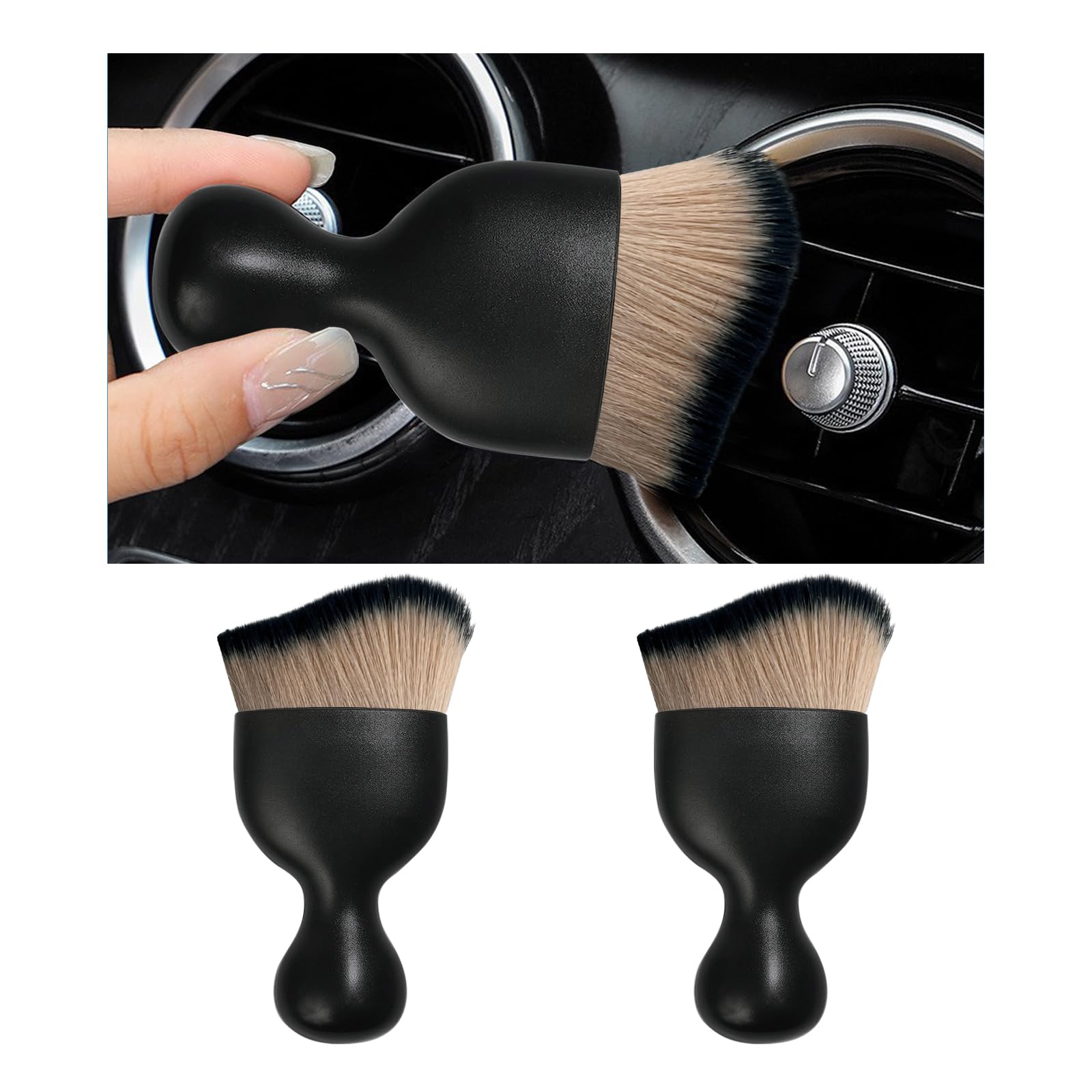 Photo 1 of Dickno 2PCS Car Interior Dust Brush, Soft Scratch Free Auto Detailing Brushes, Universal Vehicle Interior Cleaning Tool for Automotive Dashboard, Air Vents, Leather (Brown & Black)