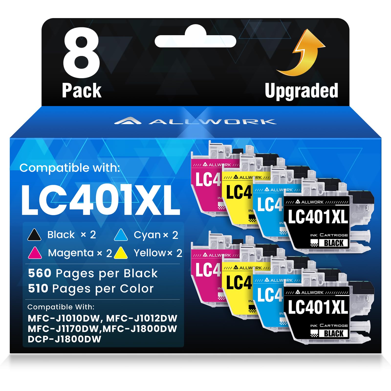 Photo 1 of LC401XL LC401 MFC-J1010DW Ink Cartridges for Brother Printer LC 401XL 401 XL Ink Cartridge Compatible for MFC J1010DW MFC-J1170DW MFC-J1800DW MFC-J1012DW Series Printer (8-Pack) Upgraded High Yield
