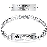 Divoti Medical Alert ID Bracelet - Custom Engraved Classic Medical ID Bracelets - Stainless Steel Rolo Chain with Lobster Claw - Durable &amp; Adjustable Fit - Medical Alert ID for Women