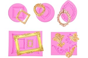 MUYULIN Photo Frame Fondant Molds, Baroque Style Picture Lace Mould Retro Victorian Silicone Frames for Birthday Cake Cupcake