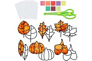 Containlol 12 Set Extra Large Fall Thanksgiving Suncatchers Craft Set DIY Window Stained Glass Effect Autumn Harvest Paper Crafts for Home School Classroom Kid Project Activity Game