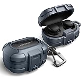 Dexnor for Bose QuietComfort Earbuds Protective Case with Drop-Proof Lock, Shockproof Rugged Bumper Cover with Carabiner & Keyring for Bose QuietComfort Earbuds 2024 Blue(Charger not Included)