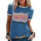 YEXIPO Graphic Tees for Women Short Sleeve Summer Tops Funny Letter Printed Loose Casual T Shirts
