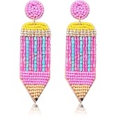 MOLOCH Beaded Teacher Earrings for Women Handmade Beaded Pencil Drop Dangle Earrings Teacher Appreciation Gifts Back To School Jewelry