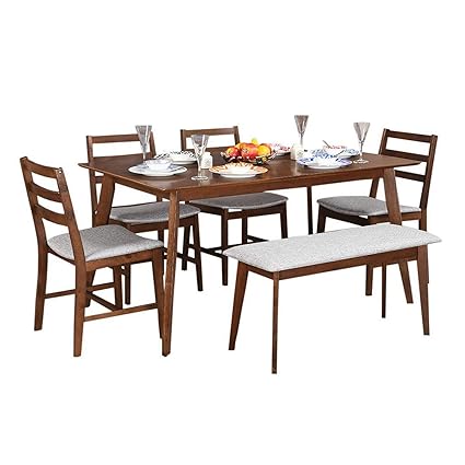 Hometown Allen 6 Seater Dining Table Set with Bench (Light Walnut)