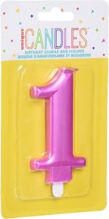 Unique Dazzling Metallic Pink Number 1 Birthday Candle 1 Pc view 2