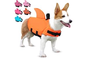 SUNFURA Shark Life Jacket for Dogs, Reflective Dog Life Vest for Swimming Boating Pool, High Flotation Dog Safety Swimsuit Adjustable Pet Life Preserver for Small Medium Dogs, Orange L
