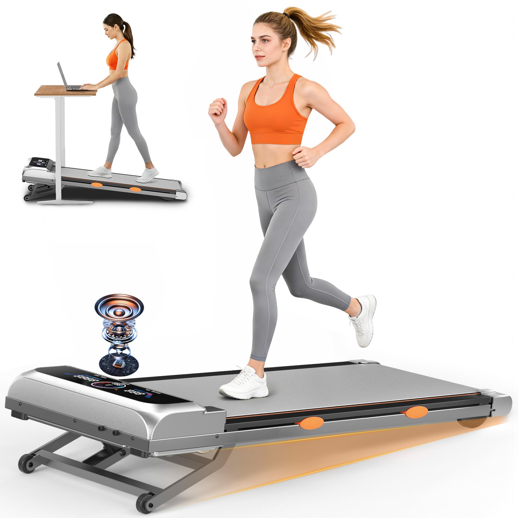 Photo 1 of *PARTS ONLY* *Minor damage*Walking Pad Treadmill with 15% 12-Level Auto Incline & UI Screen, Trisomy 3.5HP Foldable Under Desk Treadmill with Bluetooth Speaker, Portable Treadmills for Home Office 450LBS, Remote, RGB Light