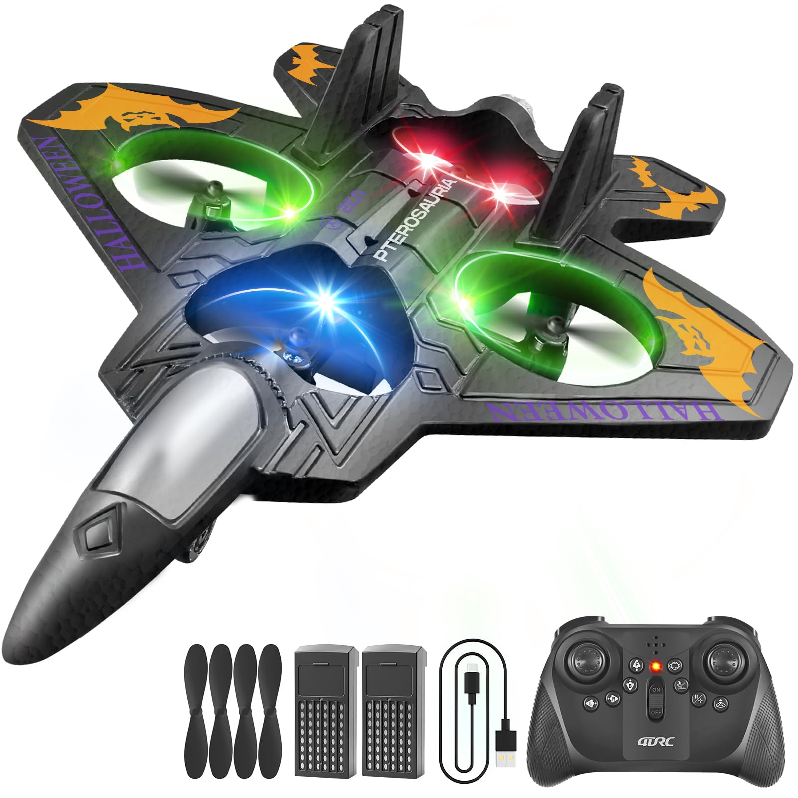 Photo 1 of **Parts Only**4DRC V32 Halloween Toys Foam Remote Control Airplanes RC Planes for Kids Adults 8-16, RC Airplane Fighter Jet with Light, Halloween Decorations Outdoor Airplane Toy Gifts for Kids Boys