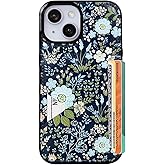 uCOLOR for iPhone 13 14 15 Case with Card Holder- Slim Leather Wallet Case Credit Card Holder Drop Protective Hidden Card Slot for Woman Girls(Blue Daisy, iPhone 15/14/13)