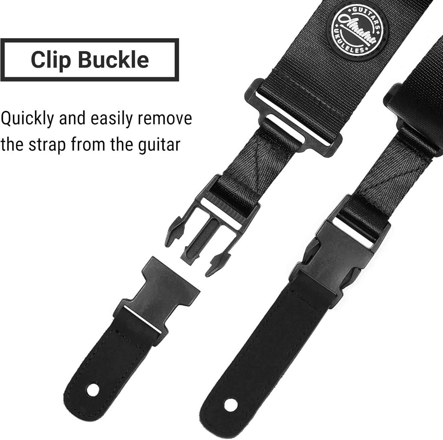 Amumu Seatbelt Guitar Strap with Clip Black Nylon for Acoustic Electric and Bass Guitars, Clip Buckle - Image 3