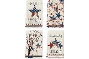 Artoid Mode America Stars Tree Patriotic 4th of July Kitchen Towels Dish Towels, 18x26 Inch Seasonal Summer Decoration Hand Towels Set of 4