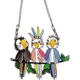 Multicolor Owls on a Wire High Stained Glass Suncatcher Panel, Bird Suncatcher for Windows Doors Room Home Decoration Hummingbird Ornamentand Gifts for Bird Lovers