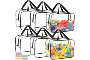 CLBUTGE 12.6 * 9.25 * 6.9 IN Extra Large Toy Storage Bags, 6 Packs Clear Waterproof Toy Organizer Bags with Labels, Dual Zippers and Portable Handheld Design, Board Game Storage for Building Blocks, Puzzle