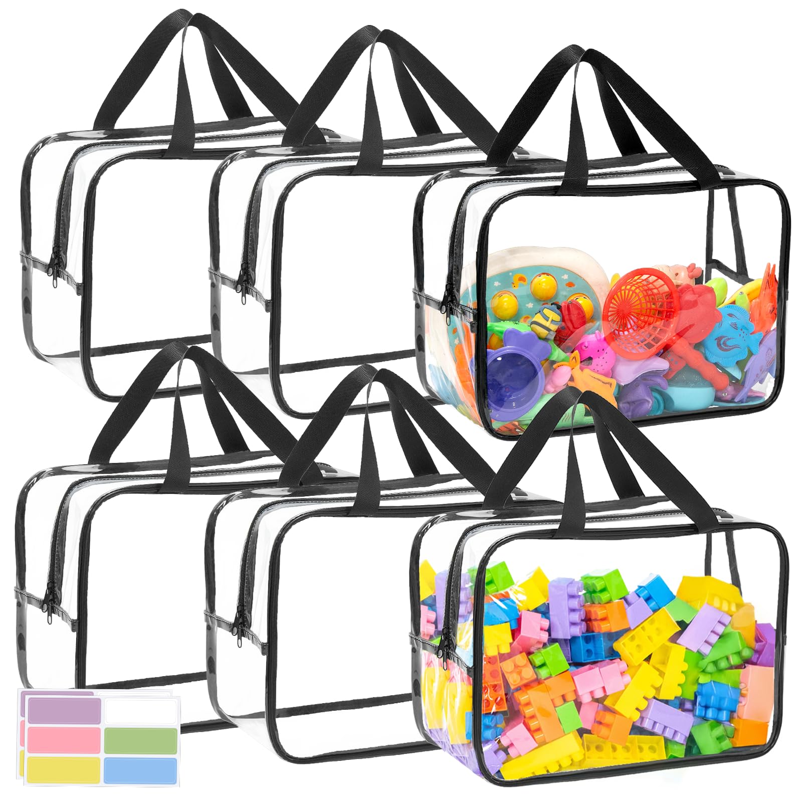 Photo 1 of 12.6 * 9.25 * 6.9 IN Extra Large Toy Storage Bags, 6 Packs Clear Waterproof Toy Organizer Bags with Labels, Dual Zippers and Portable Handheld Design, Board Game Storage for Building Blocks, Puzzle