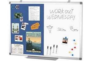 S SWANCROWN Combination Magnetic Whiteboard & Fabric Board,Dry Erase Board Bulletin Board 3'x2'Combo Vision Board for Wall,Home,School,Office 36x24inches,Blue