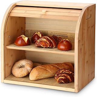 G.a HOMEFAVOR Bambus Brotkasten/Brotkorb mit Rolldeckel & 2-Fächer - Herausnehmbare Abtrennung, Einfach und Schnell Montiert - Natur Holz - 38cm * 25cm * 36,8cm