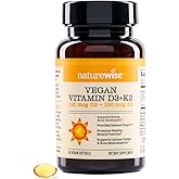 NatureWise Vegan Vitamin D3 + K2 - Natural D3 5000IU + Natural Vitamin K2 100mcg - Bone Support - High Absorption with Organic Cold-Pressed Olive Oil - Non-GMO