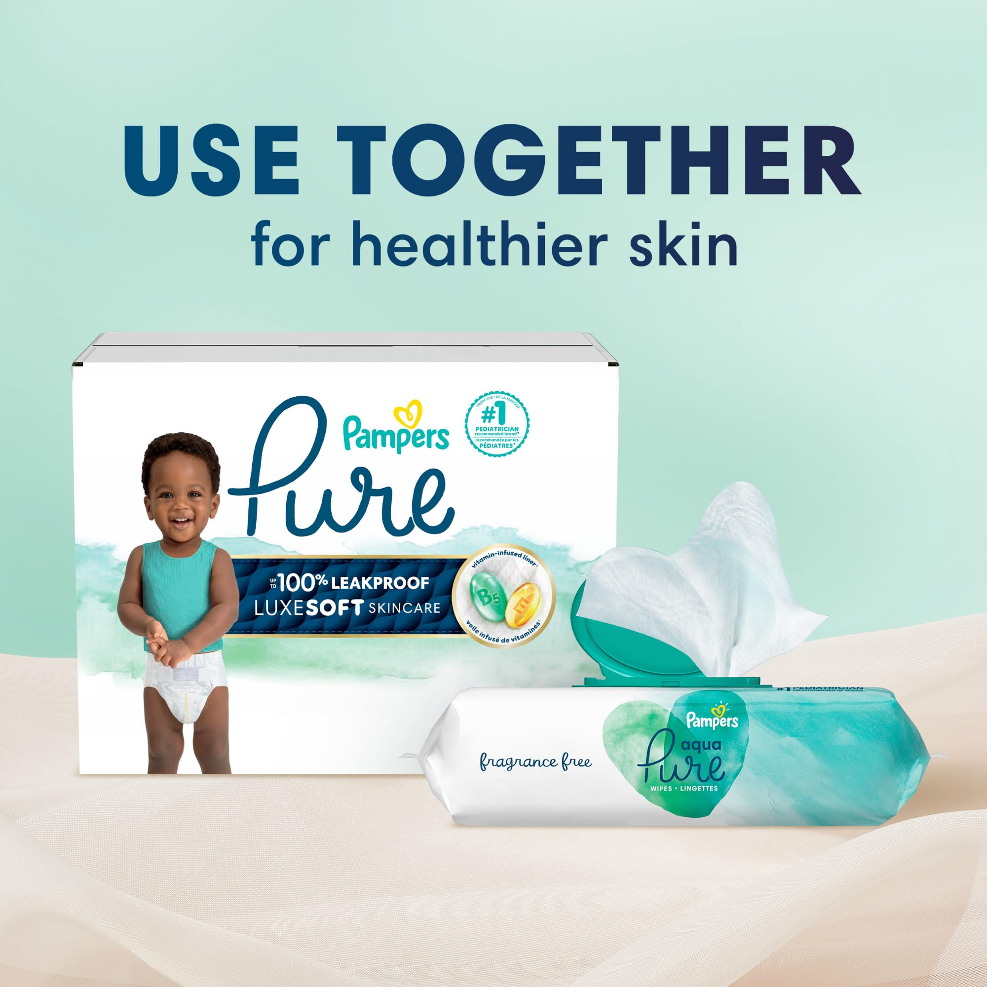 Pampers Pure Protection Baby Diapers, Size 4, 150 Count, Up to 100% Leakproof, Premium Plant-based Skin Protection, Hypoallergenic Soft Diapers