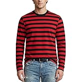 Zengjo Men's Casual Cotton Spandex Striped Crewneck Long-Sleeve T-Shirt Basic Pullover Stripe tee Shirt