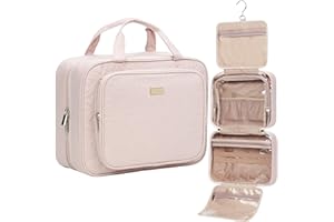 NISHEL Travel Toiletry Bag for Women, Makeup Essentials Organizer, Hanging Case for Accessories, Cosmetics, Large Size, Pink