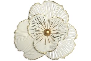 PICFARCE 10" Metal Flower Wall Art Decor, Rustic Modern Floral Sculpture, Distressed Iron Wall Hanging Home Decoration Accent Artworks for Indoor Kitchen Bedroom Living Office Outdoor Garden Patio (36A-White)