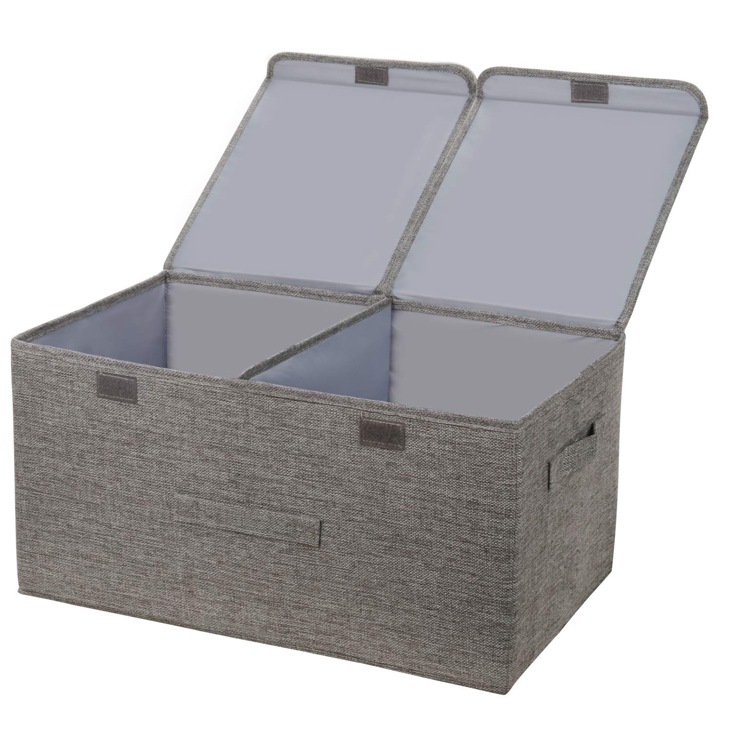 LeeHui Store Large Cube Storage Boxes with Lids - Foldable Fabric Storage Box with Handles - 40L Organiser for Bathroom, Clothes, Toys, Books, Bedding or More (Grey)