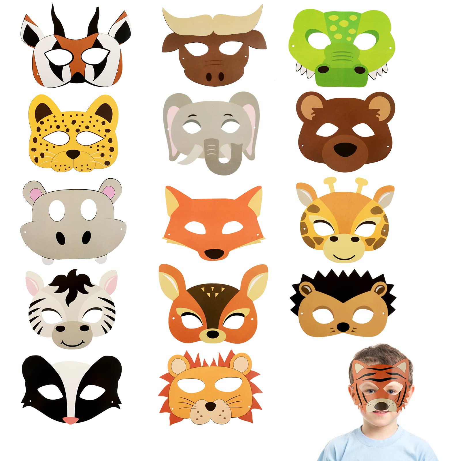 Abeillo 15 Pieces Animal Masks Party Favors Wild Animal Jungle Safari Theme Birthday Party Favors Animal Costumes Dress-Up Party Supplies and Decorations