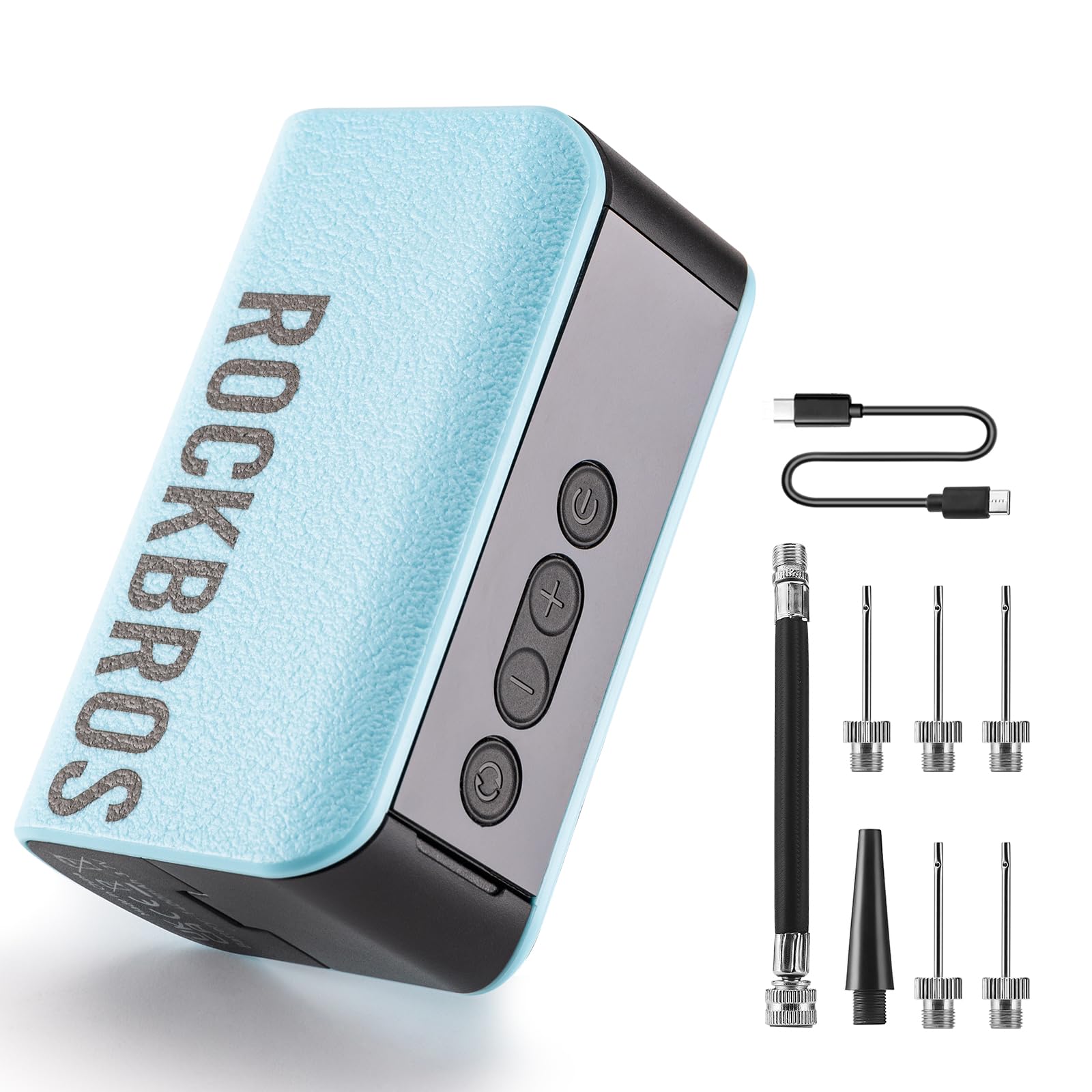 ROCKBROS Electric Ball Pump with 4 Replacement Needles, Portable Pump 20 Psi, Mini Rechargeable Type-C 1400mAh Pump with Pressure Gauge for Volleyball Basketball Football