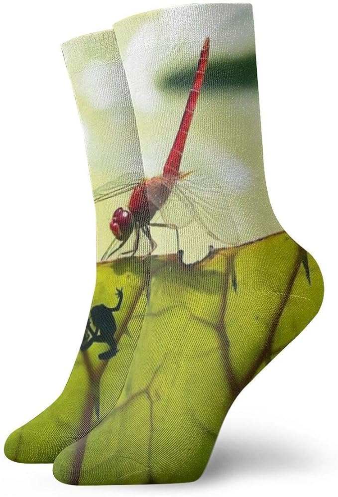 Unisex High Ankle Cushion Crew Socks Dragonfly Casual Sport Socks 30cm