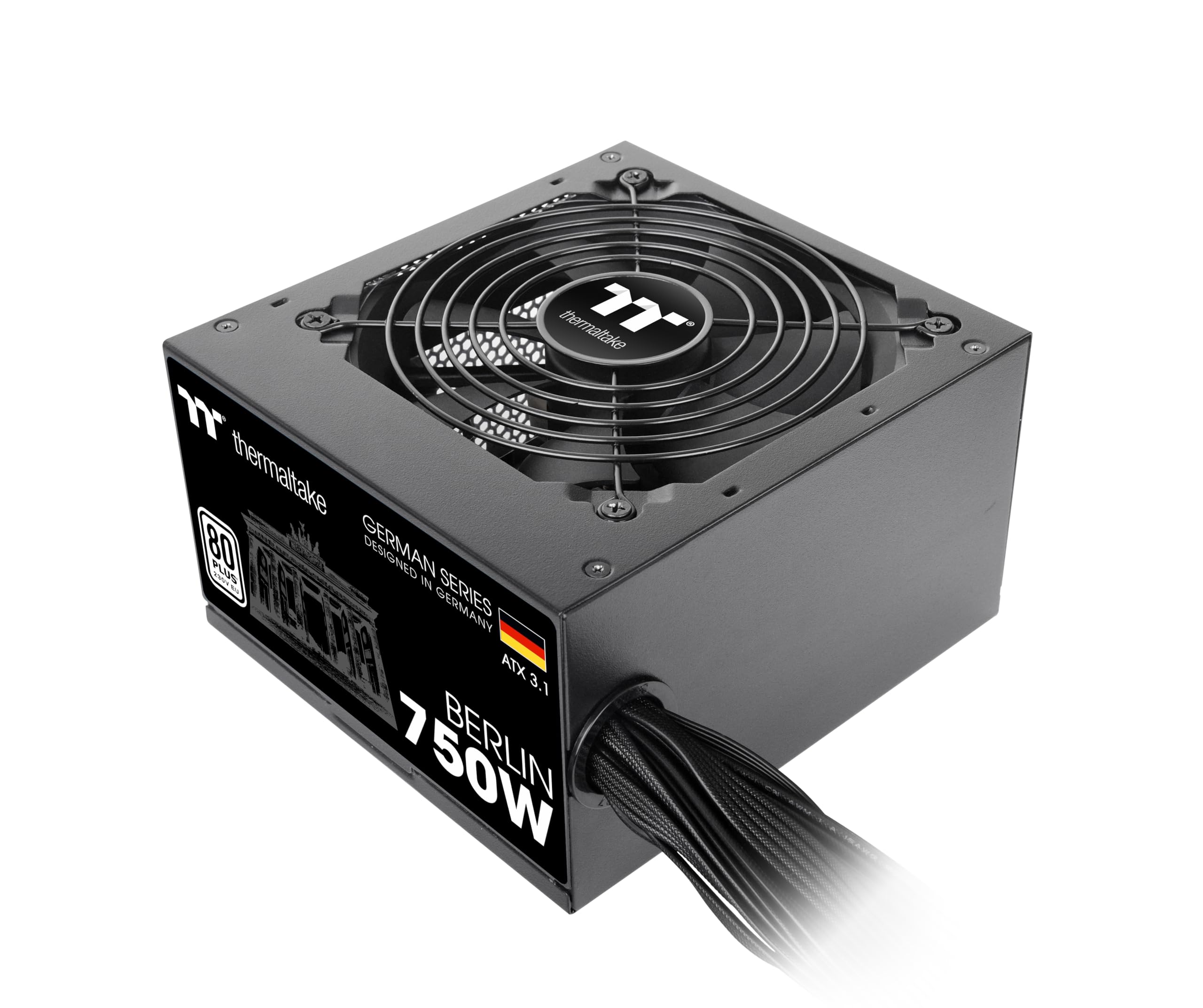 Thermaltake Berlin 750W Netzteil | German Series | ATX 3.1 | PCIe 5.1 12V-2x6 (12+4) | 80 Plus White | Non-Modular | Leiser 120mm Lüfter | DC-to-DC