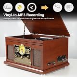 Mersoco 10-in-1 Bluetooth Record Player Mahogany 3-Speed Turntable view 7
