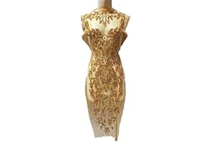 JRYYR Rhinestone appliqué, Sequin Iron-on Patch appliqué is Used for Gold appliqué on Dresses, Stage Costumes, Wedding Dresses.(Gold)