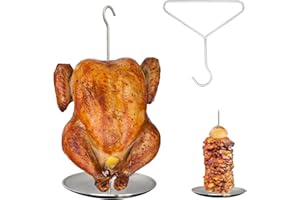 DOLAMOTY Upgraded Turkey Deep Fryer Stand Accessories Kit and Vertical Skewer, Thanksgiving Turkey Fryer Replacement Parts Poultry Hanger Chicken Rack for Deep Frying Pot, Stainless Steel (with Lifter Hook)