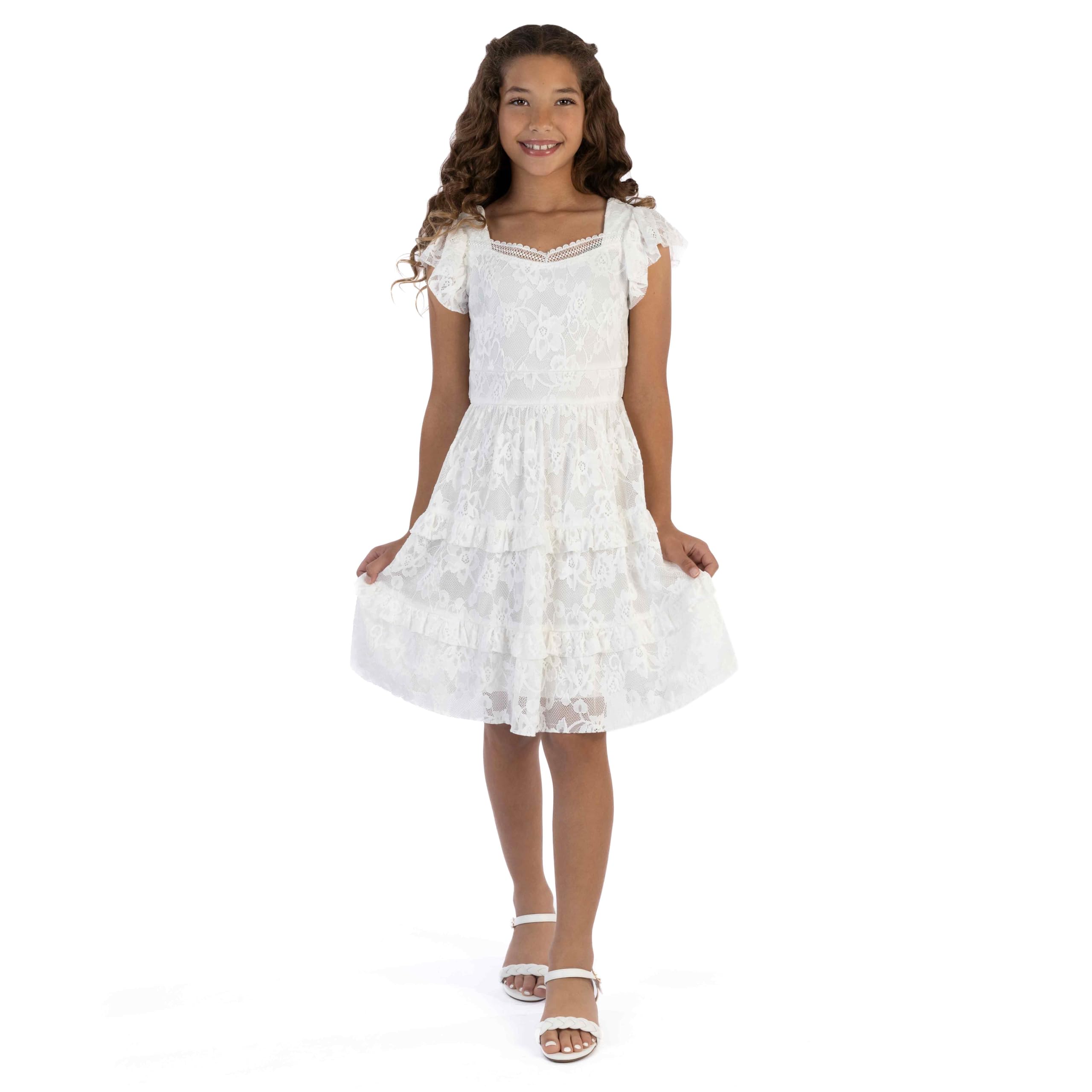 Photo 1 of * has a few stains *
Speechless Girls' Flutter Sleeve Lace Tiered Party Dress, Off White, 10