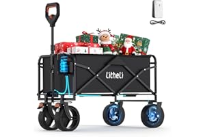 Litheli Electric Collapsible Wagon Cart Foldable, 100L Portable Folding Wagon Cart with Wheels, Outdoor Lightweight Utility Carts for Beach Grocery Camping Shopping