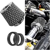 LAINLOY Universal Clamp-On Air Intake Filter, 76 89 102MM, CarbonFiber | High Flow Closed-Top Cool Air Filter Cleaner, Performance Round Tapered Cone Air Filters, Washable Replacement Filter