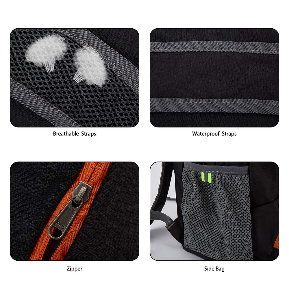 Lightweight Packable Backpack Water Resistant Hiking Daypack 25L - Foldable Camping Outdoor Bag(Black)