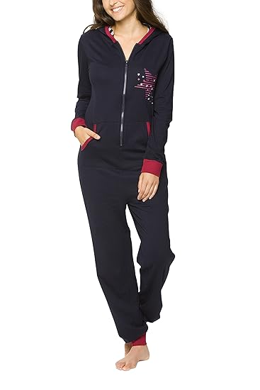 maluuna - Damen Jumpsuit, Onesie, Overall, Einteiler mit Bündchen an Arm- und Beinabschluss aus 100% Baumwolle