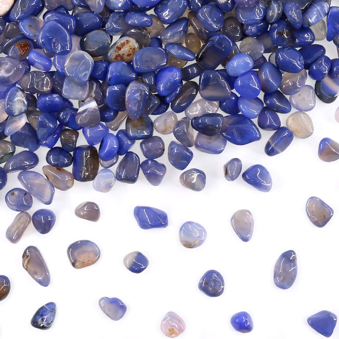 Swpeet 1Pound Marine Milky Blue Agate Bulk Stone Large Gemstone Crushed Pieces 0.35-0.5" inch Tumbled Stone Chips Crushed Natural Crystal Quartz Perfect for Jewelry Making Home Decoration(Blue)